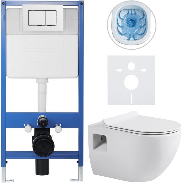Kompletní WC set Profi/Dure - bílá lesklá - WC tlačítko Classic/Bílá - předstěnová instalace - 51x35 cm