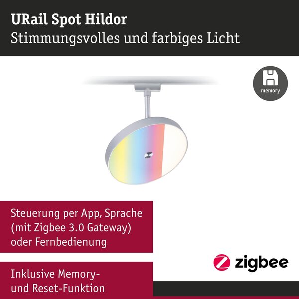 P 95688 URail lištový spot Smart Home Zigbee 3.0 Hildor RGBW 7,5W RGBW+ stmívatelné 230V matný chrom - PAULMANN