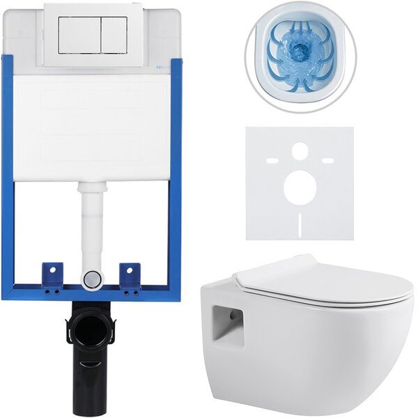 Kompletní podomítkový WC set Lite/Dure - bílá lesklá - WC tlačítko Classic, bílé - k zazdění - 51x35 cm