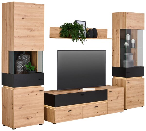 OBÝVACÍ STĚNA černá, dub artisan Ti'me - Online Only obývací stěny, Online Only