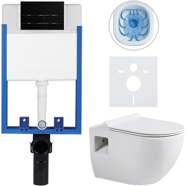 Kompletní podomítkový WC set Lite/Dure - bílá lesklá - WC tlačítko Line, černá matná - k zazdění - 51x35 cm