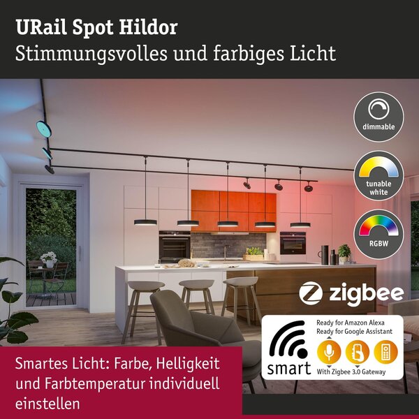 P 95690 URail lištový spot Smart Home Zigbee 3.0 Hildor RGBW 7,5W RGBW+ stmívatelné 230V černá mat - PAULMANN