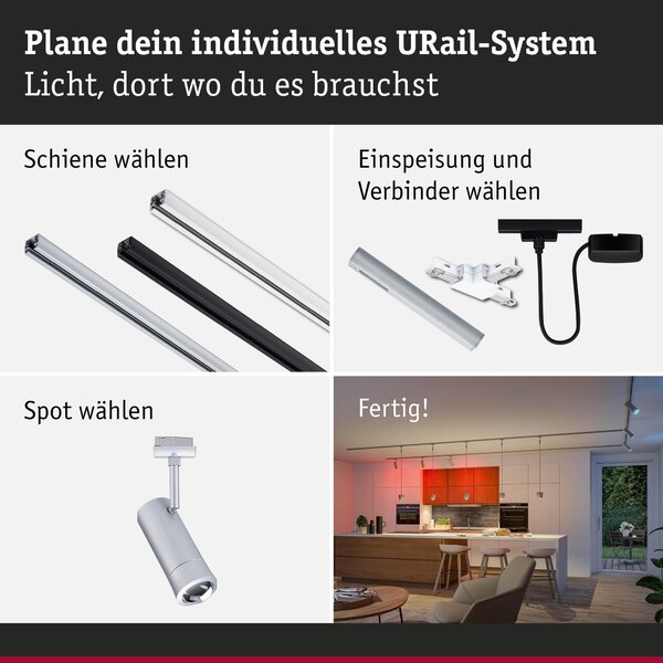 P 95691 URail spot Smart Home Zigbee 3.0 Tarie RGBW 4,5W RGBW+ stmívatelné 230V matný chrom - PAULMANN