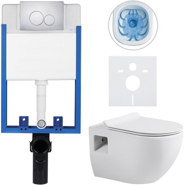 Kompletní podomítkový WC set Lite/Dure - bílá lesklá - WC tlačítko Duo, chrom - k zazdění - 51x35 cm