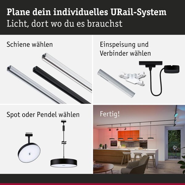 P 95690 URail lištový spot Smart Home Zigbee 3.0 Hildor RGBW 7,5W RGBW+ stmívatelné 230V černá mat - PAULMANN