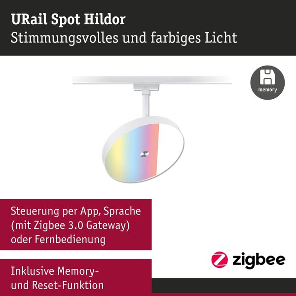 P 95689 URail lištový spot Smart Home Zigbee 3.0 Hildor RGBW 7,5W RGBW+ stmívatelné 230V bílá - PAULMANN