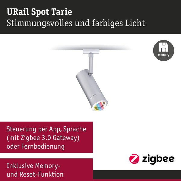 P 95691 URail spot Smart Home Zigbee 3.0 Tarie RGBW 4,5W RGBW+ stmívatelné 230V matný chrom - PAULMANN