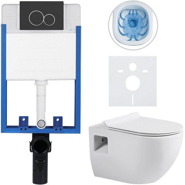 Kompletní podomítkový WC set Lite/Dure - bílá lesklá - WC tlačítko Duo, černá matná - k zazdění - 51x35 cm