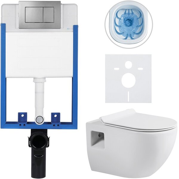 Kompletní podomítkový WC set Lite/Dure - bílá lesklá - WC tlačítko Classic, tmavě šedá - k zazdění - 51x35 cm