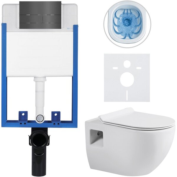 Kompletní podomítkový WC set Lite/Dure - bílá lesklá - WC tlačítko Line, tmavě šedá - k zazdění - 51x35 cm