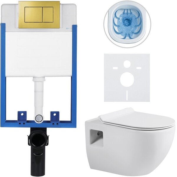 Kompletní podomítkový WC set Lite/Dure - bílá lesklá - WC tlačítko Classic, zlatá - k zazdění - 51x35 cm