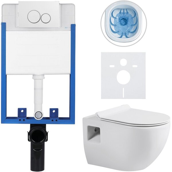 Kompletní WC set Profi/Dure - bílá lesklá - WC tlačítko Duo/Bílá - pro zazdění - 51x35 cm