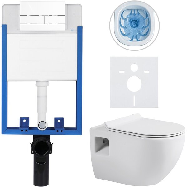 Kompletní WC set Profi/Dure - bílá lesklá - WC tlačítko Line/Bílá - pro zazdění - 51x35 cm