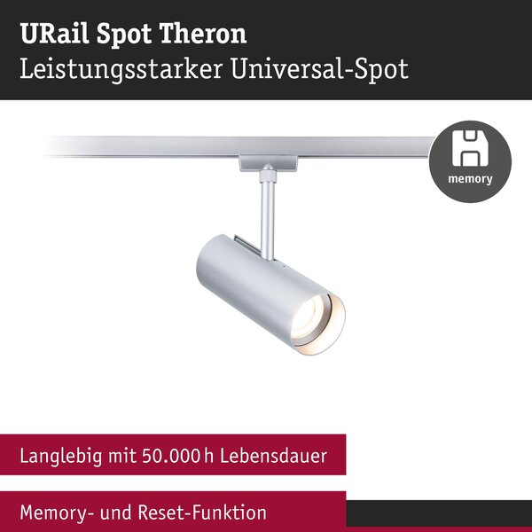 P 95694 URail lištový spot Theron spot 11W 3000K stmívatelné 230V matný chrom - PAULMANN