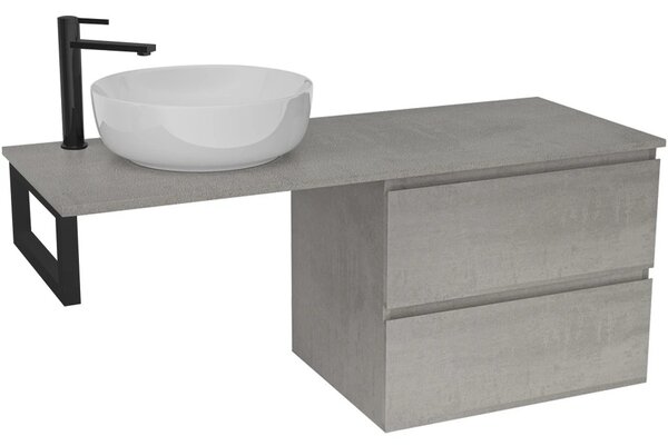 Koupelnová skříňka Carole - betonově šedá + deska pod umyvadlo Navira Slim - 18 mm + konzole černá - 120x46x49,8 cm