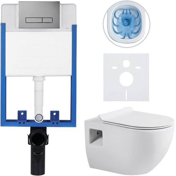 Kompletní WC set Profi/Dure - bílá lesklá - WC tlačítko Slim/Tmavě šedá - pro zazdění - 51x35 cm