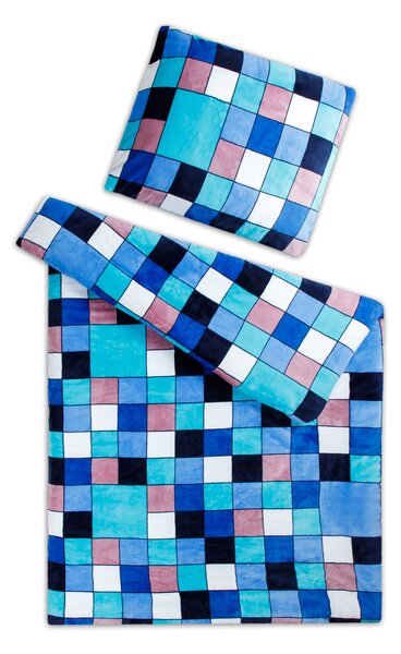 Povlečení mikroflanel KOSTKA MODRÁ - 70x90 + 140x200 cm
