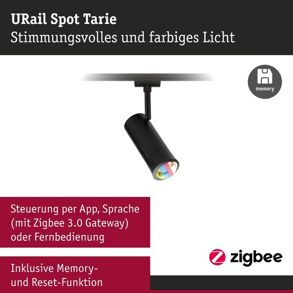 P 95693 URail spot Smart Home Zigbee 3.0 Tarie RGBW 4,5W RGBW+ stmívatelné 230V černá mat - PAULMANN