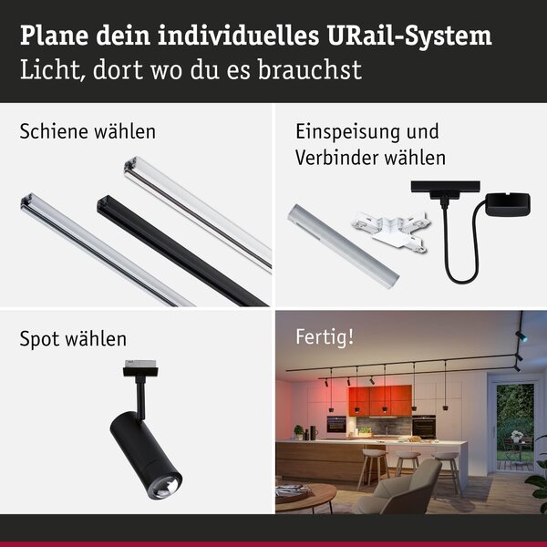 P 95693 URail spot Smart Home Zigbee 3.0 Tarie RGBW 4,5W RGBW+ stmívatelné 230V černá mat - PAULMANN