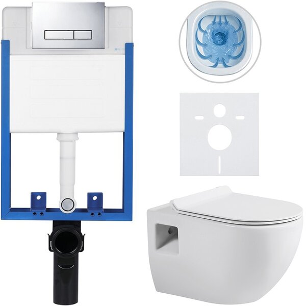 Kompletní podomítkový WC set Lite/Dure - bílá lesklá - WC tlačítko Slim, chrom - k zazdění - 51x35 cm