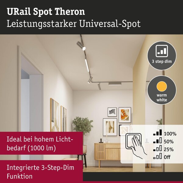 P 95694 URail lištový spot Theron spot 11W 3000K stmívatelné 230V matný chrom - PAULMANN