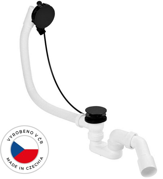 Vanová souprava ovládaná bovdenem s napouštěním - SLIM - sifon DN40/50 - zátka 72mm - černá - 61cm