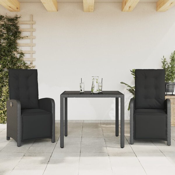 3dílný bistro set s poduškami černý polyratan 3212456