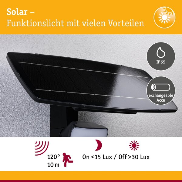 P 95705 Solární reflektor Flotas se soumrakovým a pohybovým čidlem (HF) IP65 3000K antracit - PAULMANN