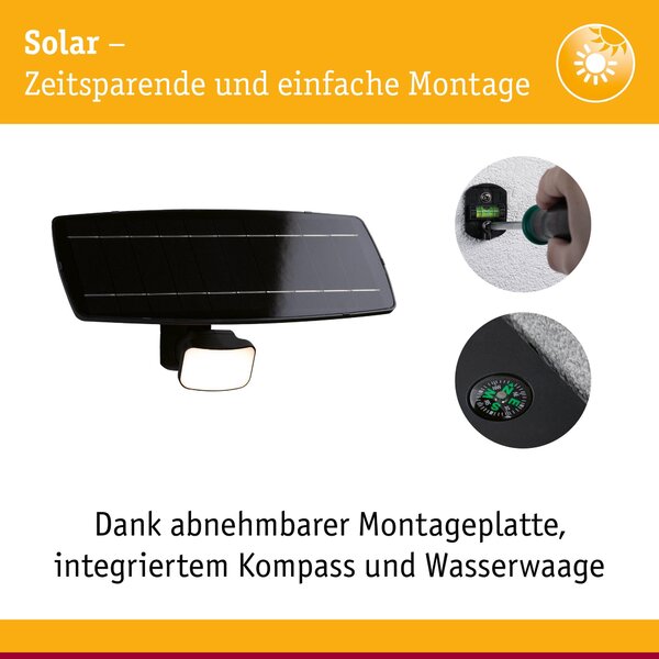 P 95705 Solární reflektor Flotas se soumrakovým a pohybovým čidlem (HF) IP65 3000K antracit - PAULMANN