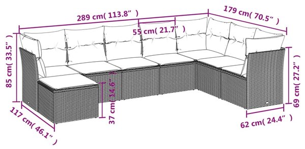 8dílná zahradní sedací souprava s poduškami béžová polyratan 3218049