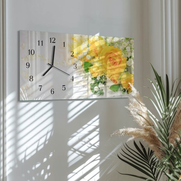 Skleněné hodiny horizontální Květiny zsppc-60x30-00295313
