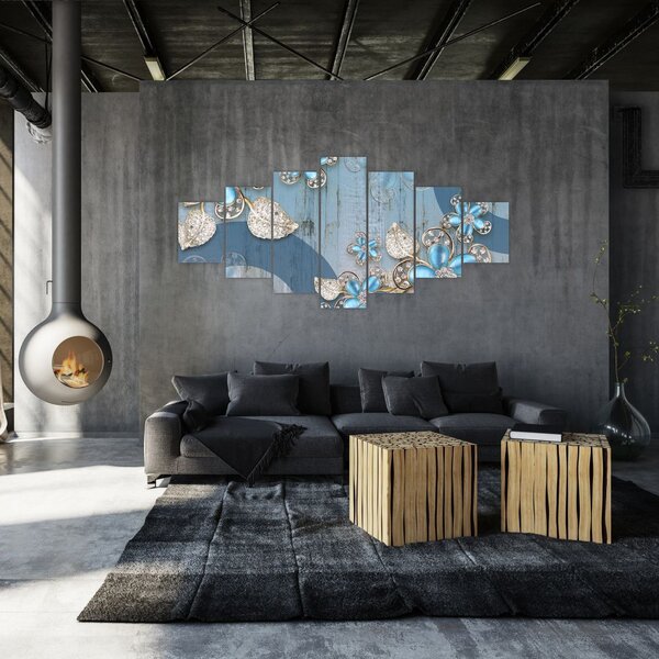 Obraz - Modré květy (210x100 cm)