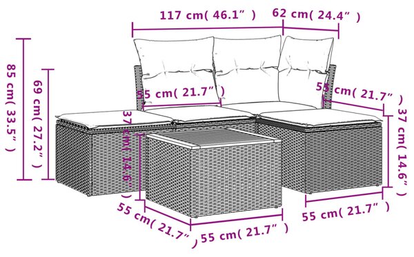 5dílná zahradní sedací souprava s poduškami béžová polyratan 3223588