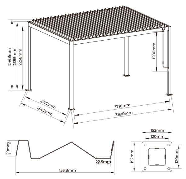 PERGOLA velikost: 389/238,5/296,2 cm Gardenson - Online Only zastínění, Online Only