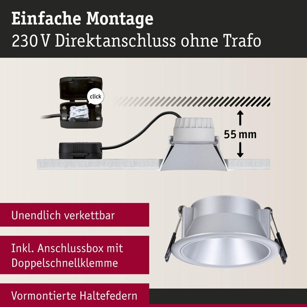 P 98203 LED vestavné svítidlo 3-krokové-stmívatelné Cole Coin 6ks sada IP44 kruhové 88mm Coin 6x6W 230V stmívatelné 2700K stříbrná mat - PAULMANN