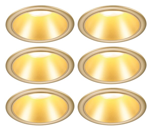 P 98201 LED vestavné svítidlo 3-krokové-stmívatelné Cole Coin 6ks sada IP44 kruhové 88mm Coin 6x6W 230V stmívatelné 2700K zlatá mat - PAULMANN