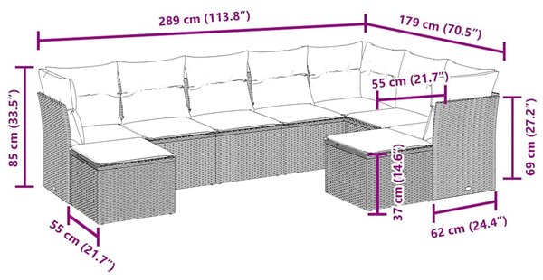 9dílná zahradní sedací souprava s poduškami černá polyratan
