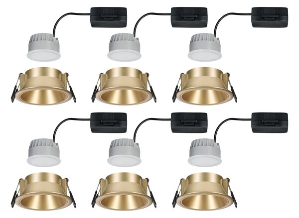 P 98201 LED vestavné svítidlo 3-krokové-stmívatelné Cole Coin 6ks sada IP44 kruhové 88mm Coin 6x6W 230V stmívatelné 2700K zlatá mat - PAULMANN