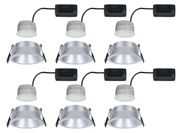 P 98203 LED vestavné svítidlo 3-krokové-stmívatelné Cole Coin 6ks sada IP44 kruhové 88mm Coin 6x6W 230V stmívatelné 2700K stříbrná mat - PAULMANN