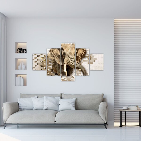 Obraz - Slon prorážející zeď (125x70 cm)