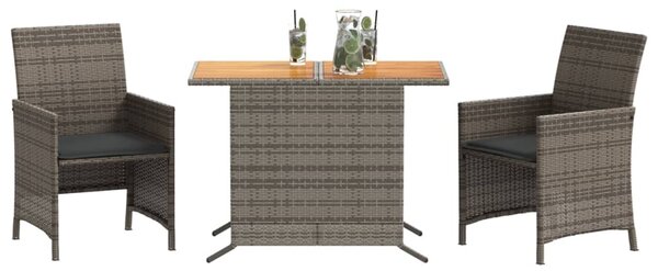 3dílný bistro set s poduškami šedý polyratan