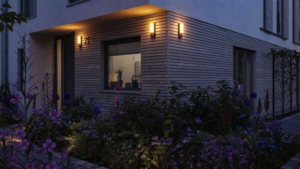 P 94853 LED venkovní nástěnné svítidlo Bonnie pohybové čidlo neláká hmyz a IP44 93x77mm 2200 - 3000K 8,5W 230V antracit hliník - PAULMANN