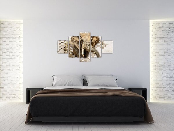 Obraz - Slon prorážející zeď (125x70 cm)