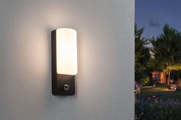 P 94853 LED venkovní nástěnné svítidlo Bonnie pohybové čidlo neláká hmyz a IP44 93x77mm 2200 - 3000K 8,5W 230V antracit hliník - PAULMANN
