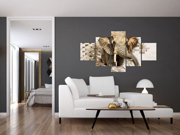 Obraz - Slon prorážející zeď (125x70 cm)