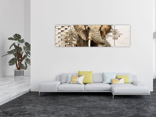 Obraz - Slon prorážející zeď (170x50 cm)