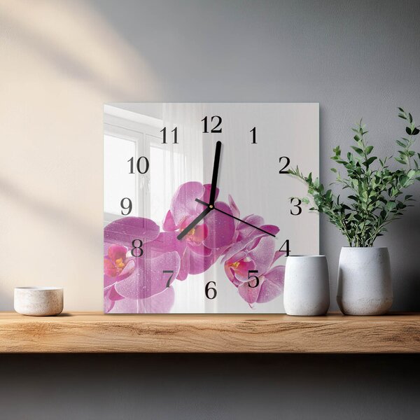 Skleněné hodiny na stěnu Orchidej zskc-30x30-00177181