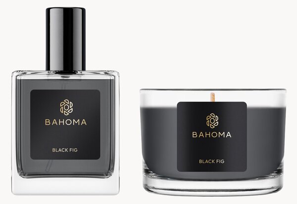 Sada interiérového spreje a vonné svíčky Black Fig, 2 díly (fík, anýz, zelený list)