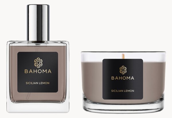 Sada interiérového spreje a vonné svíčky Sicilian Lemon, 2 díly (citronová, litsea cubeba, zelená)