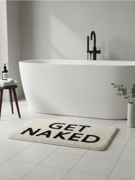 Sinsay - Koupelnový kobereček s nápisem GET NAKED - béžová